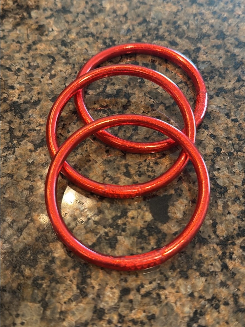 Shiny Red Metallic Hoop Bracelet Set - Women Jewelry